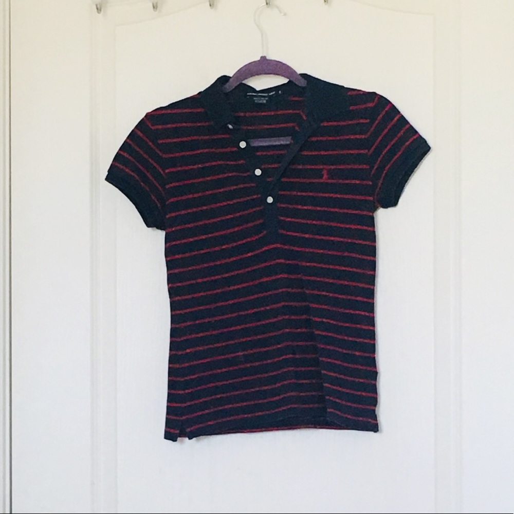 Ralph Lauren Gold Navy Blue and Red Striped Polo